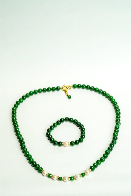 Jade+Pearl Necklace & Bracelet Set