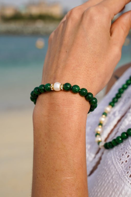 Jade+Pearl Necklace & Bracelet Set