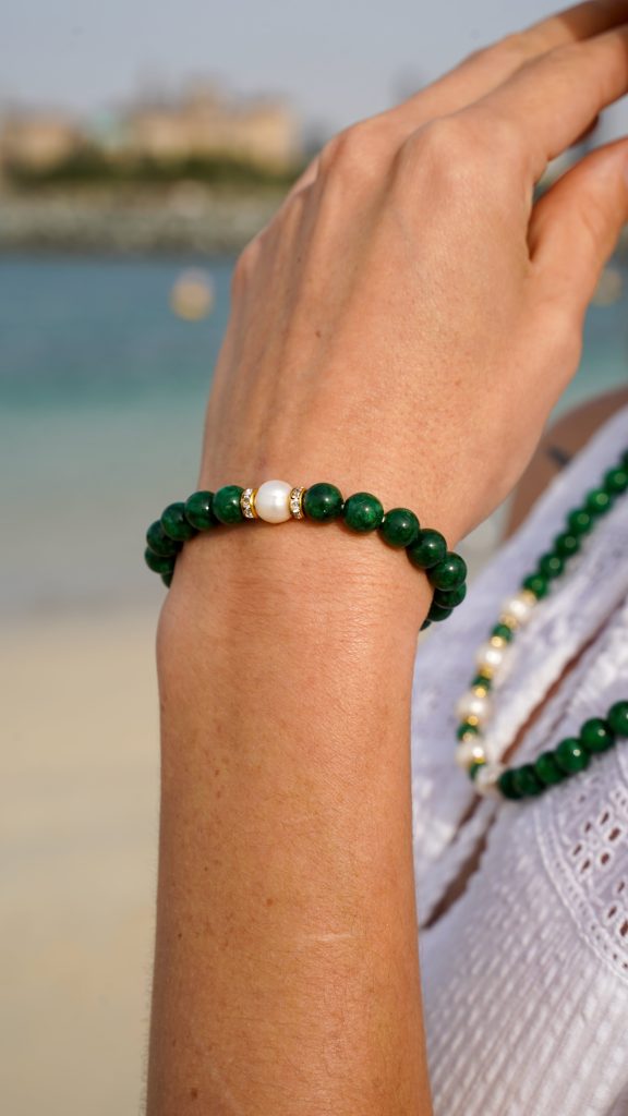 Jade+Pearl Necklace & Bracelet Set