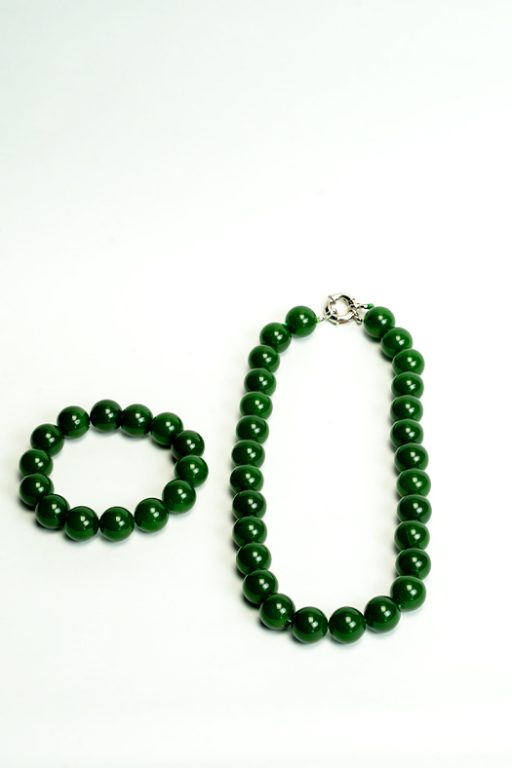 Dark Green Jade Necklace & Bracelet Set